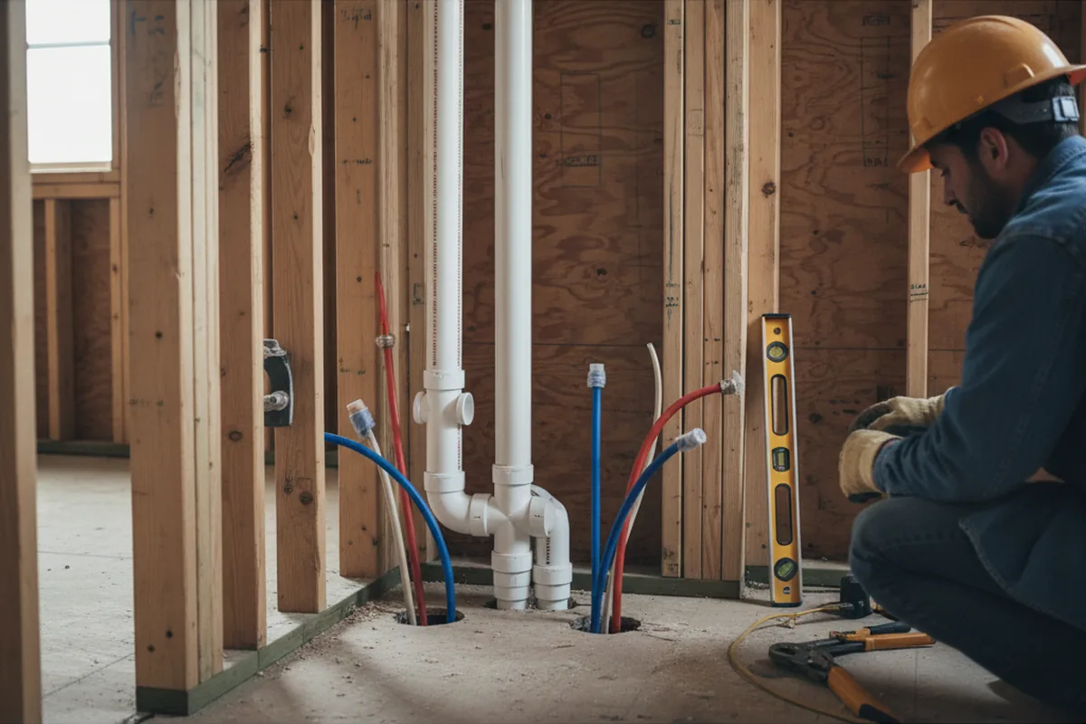 Drain and supply rough-in during Sump Pump Repair in Philadelphia